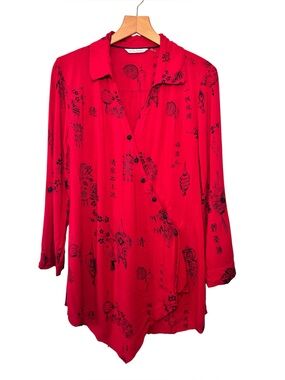 Soft Surroundings Asian Pagoda Lantern Print Wrap Top Sz XL